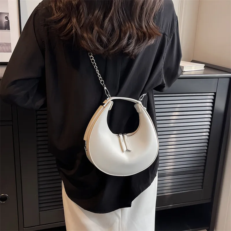 Small Silver Leather Crossbody Bags for Women Trend Underarm Handbags and Purses Chain Armpit Shoulder Side Bags