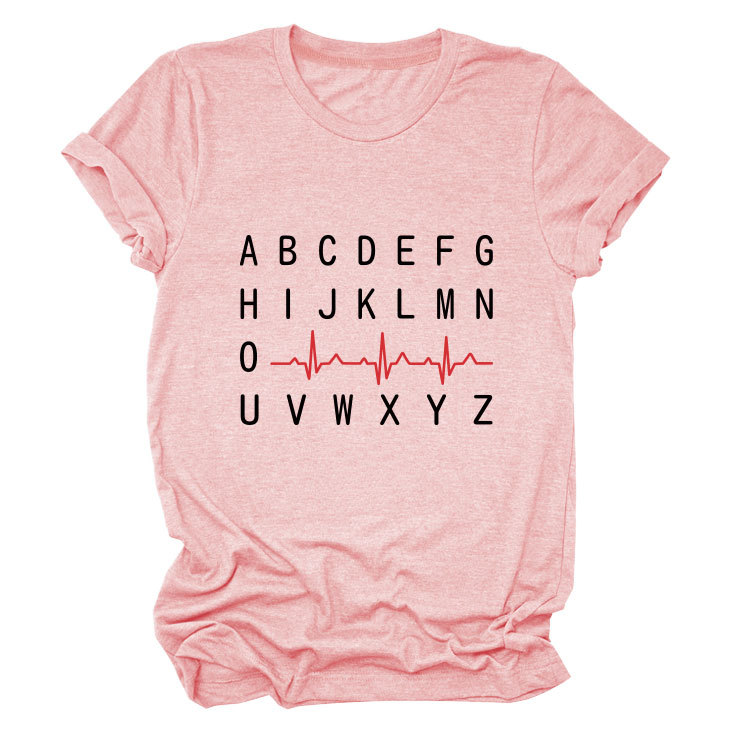 Ladies Geometric Print Round Neck Short Sleeve Tee