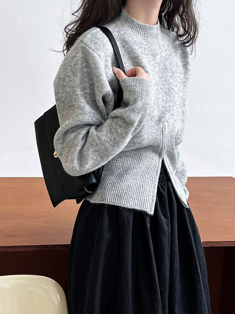 Korean Solid Long Sleeve Loose Crew Sweater