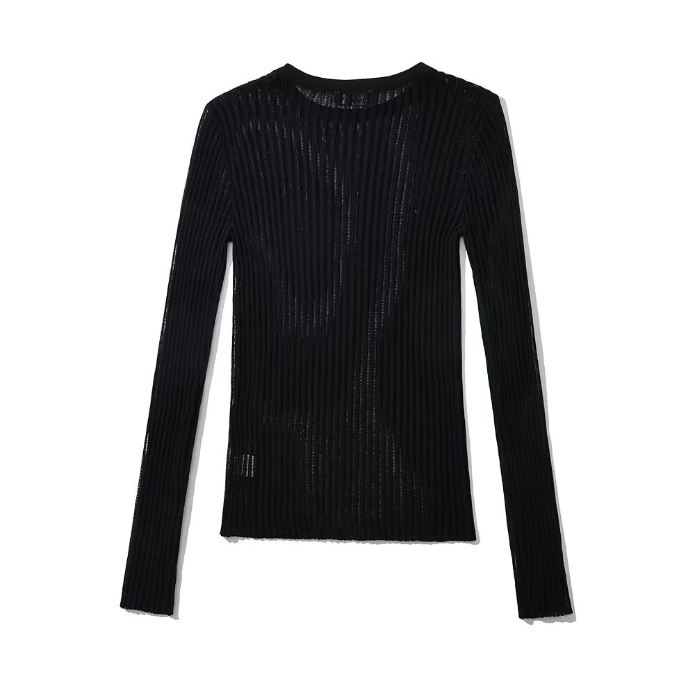 Ladies Solid Sheer Mesh Full Sleeve Pullover