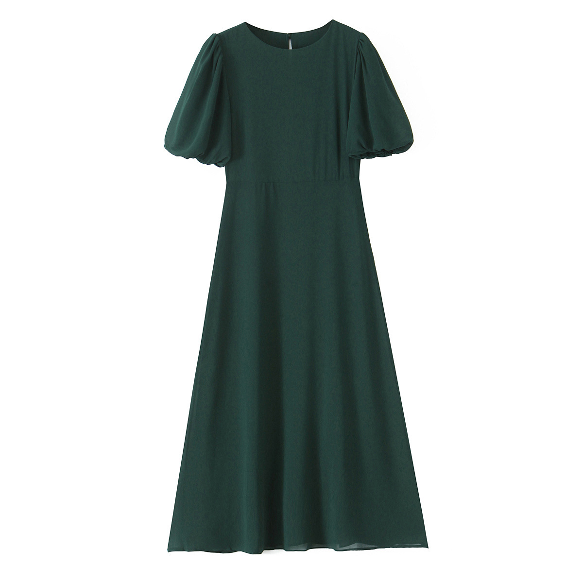 Bubble Sleeve Slimming Round Neck Dress