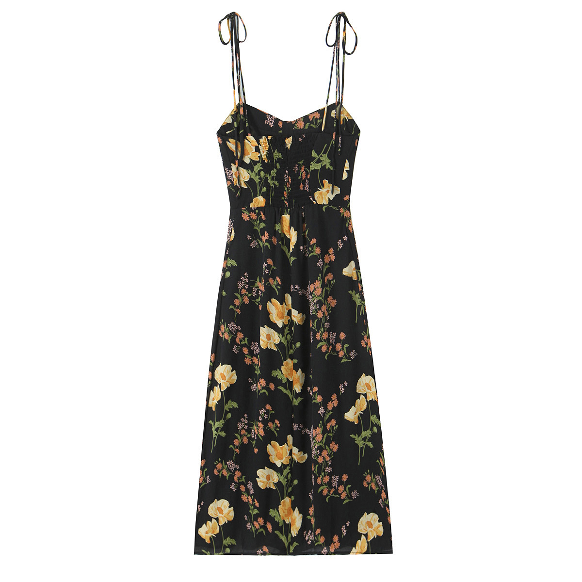 Floral Print High-Waisted Sexy Side Slit Hem Strapless Dress