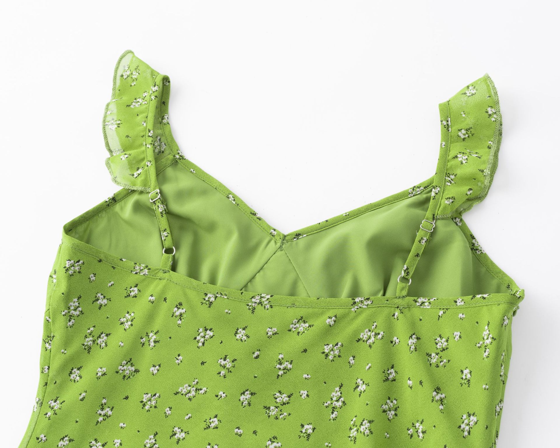 Floral Ruffled V-Neck Waist-Cinched Dress