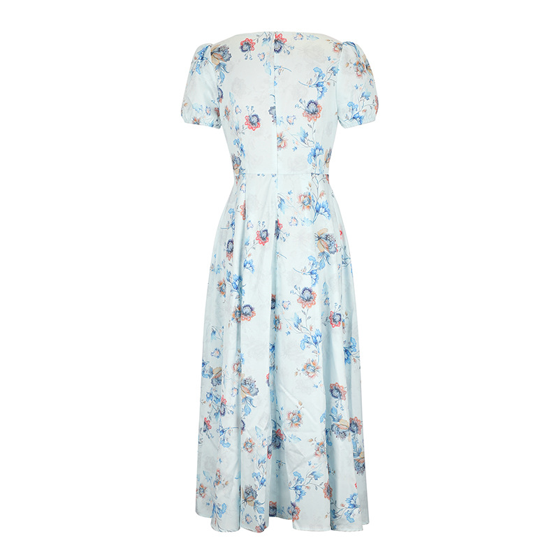 Short Puff Shoulder Botanical Maxi Dress
