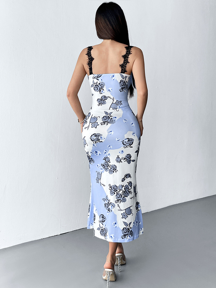 Strapless Sleeveless Slim Patterned Maxi Dress