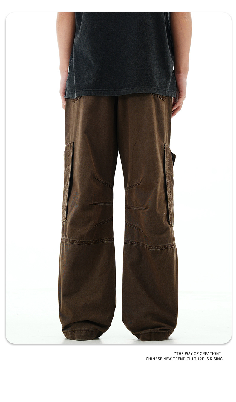 Work Pants with Adjustable Waistband and Large Pockets - Straight Leg Casual Trousers