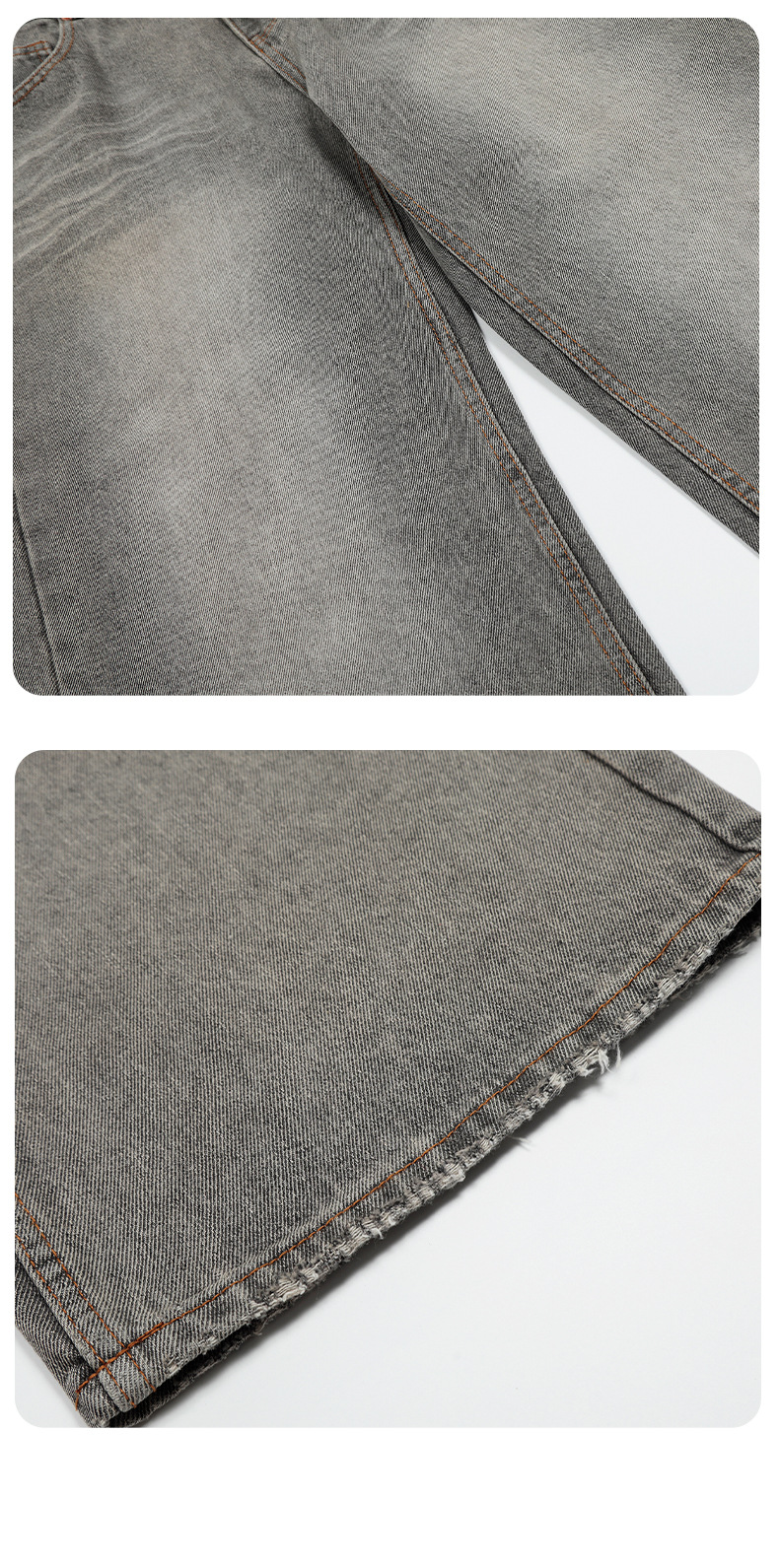 Grey Denim Pants for Men and Women Vintage Straight Leg Loose Casual Long Pants
