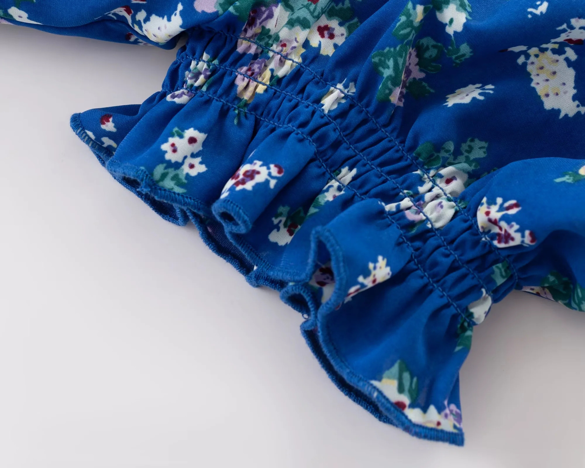 Straight Neck Tie Front Flower Puff Shirt