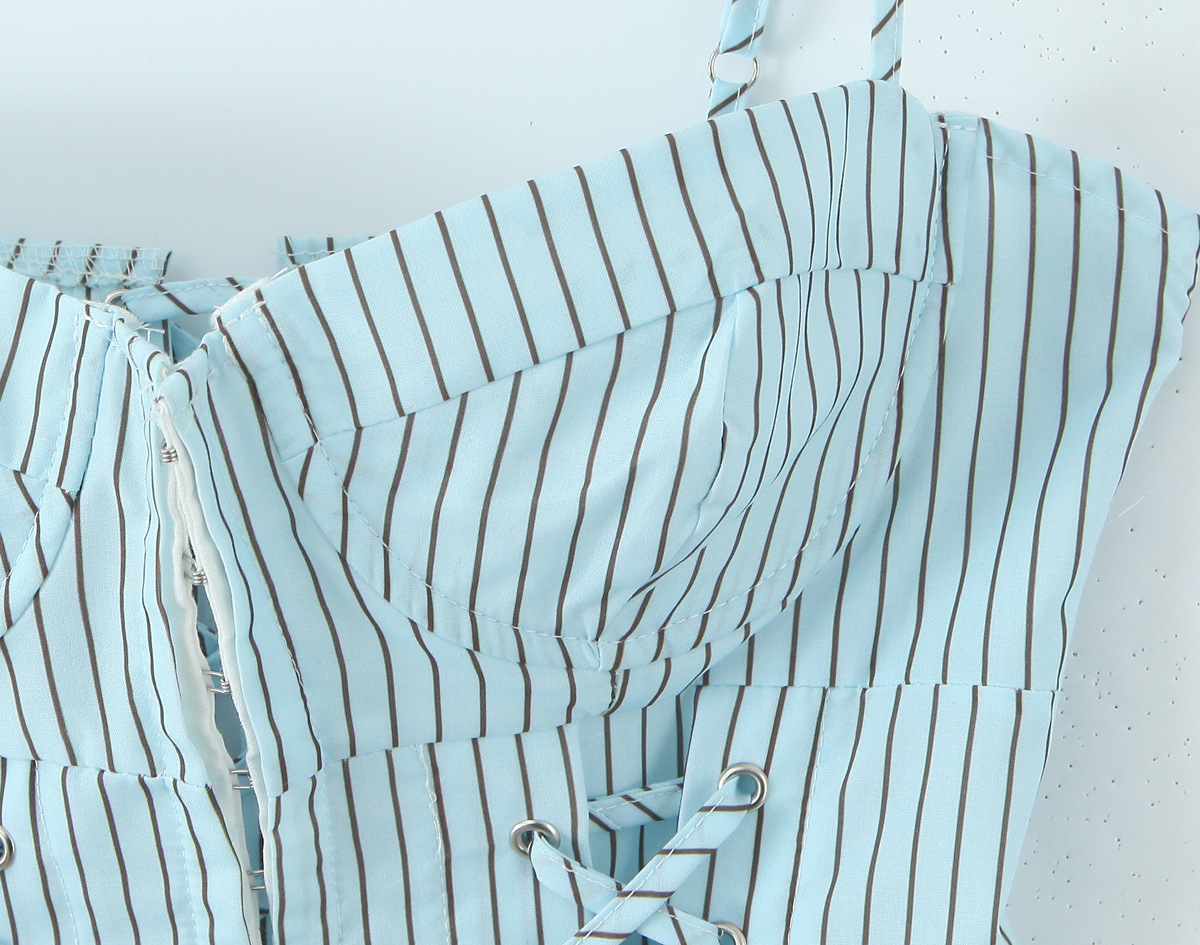 Blue striped chest wrapped small camisole vest