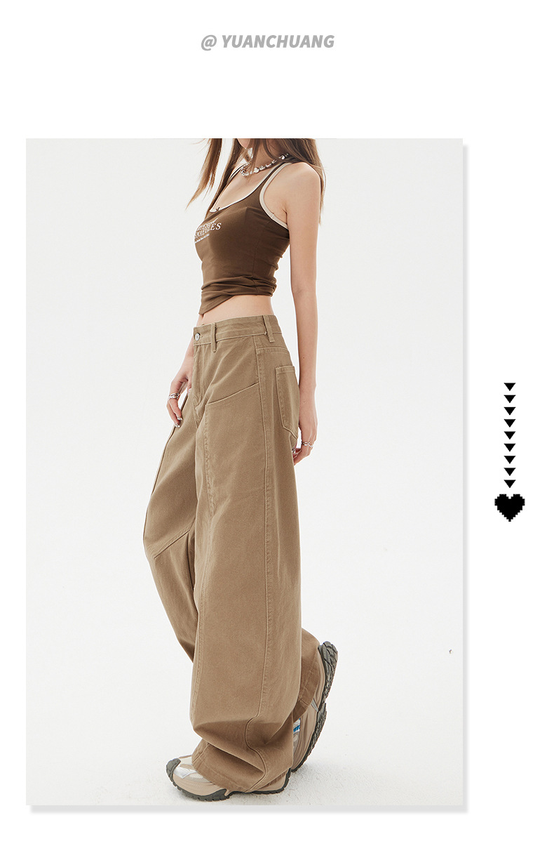 Women's Saber Design Khaki Straight Leg Wide Leg Jeans for Pear-Shaped Body Casual Pants