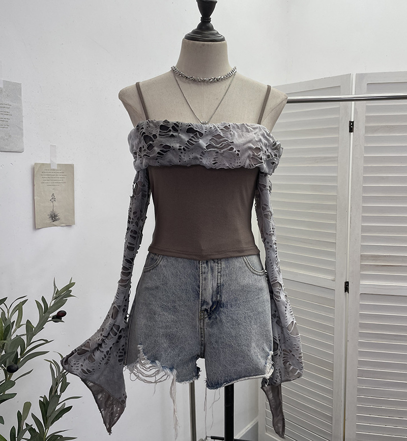 Cutout Full Sleeve Cropped T-Shirt