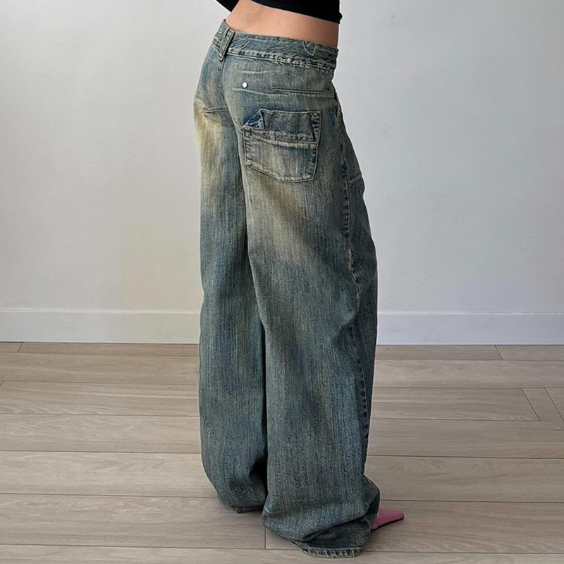 Low waist irregular split line pocket jeans