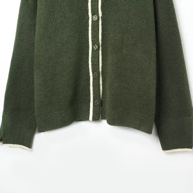 Ladies Long Sleeve Piped Button Through Sweater