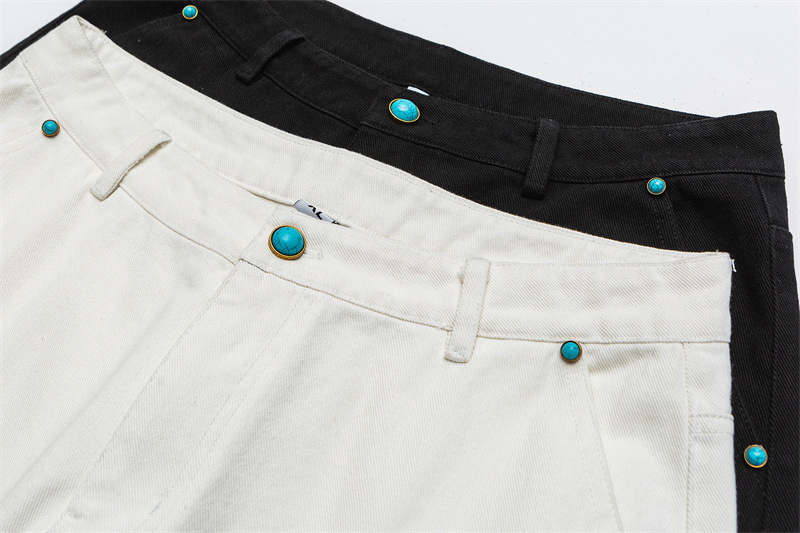 Solid Color Straight Leg Regular Waist Button Casual Regular Fit