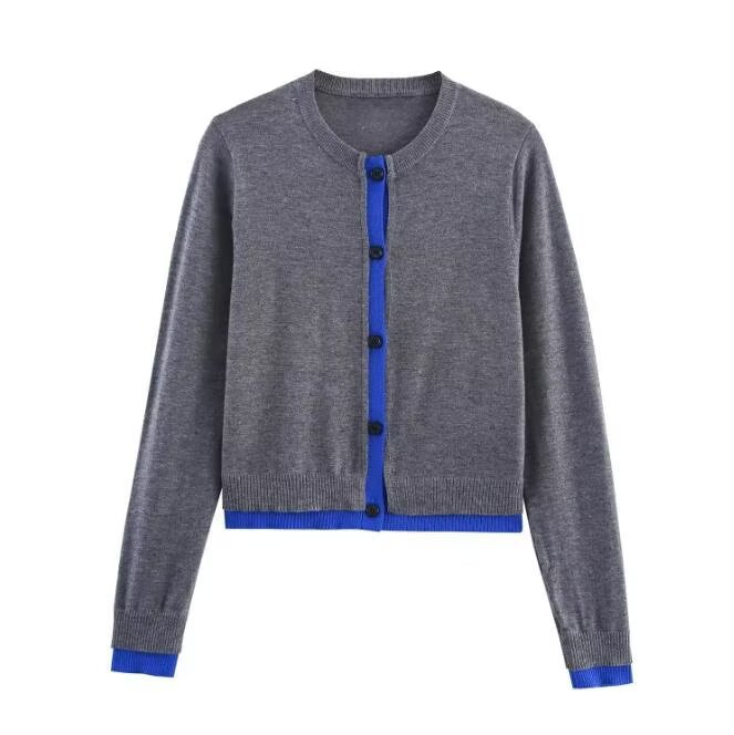 Polyester Long Sleeve Crew Button-Up Sweater