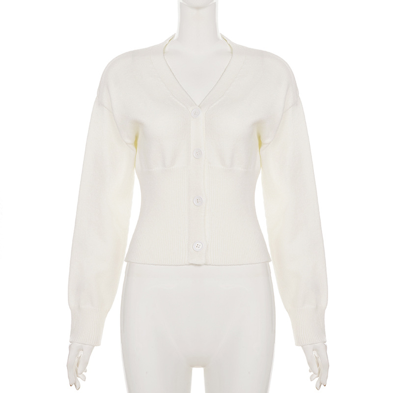 Plain Slim-Fit Core-Spun Yarn Plunge Cropped Cardigan