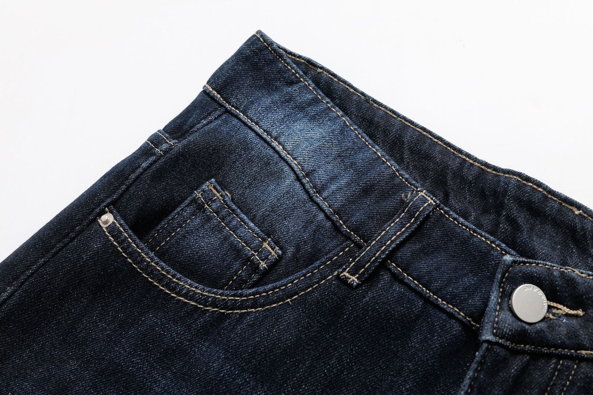 Retro autumn and winter warm and plush slim straight pants jeans