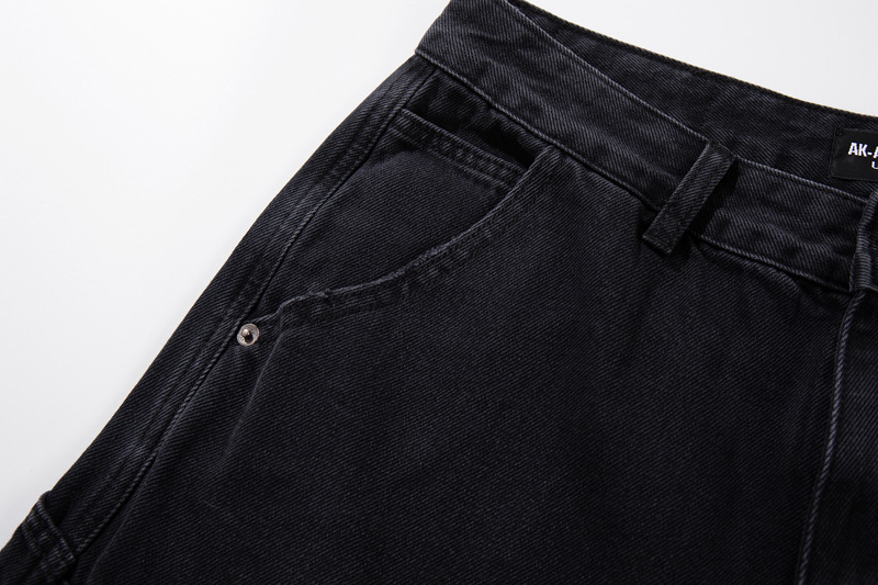 Loose Washed Multi-Pocket Straight Leg Wide Leg Jeans Unisex Loose Versatile Drapey Long Pants