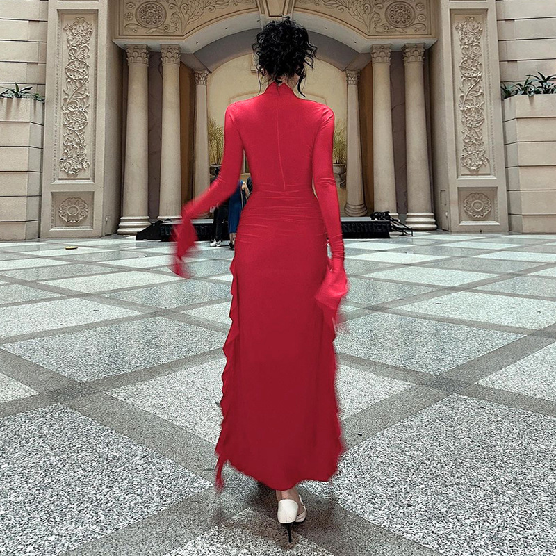 Round Neck Full Sleeve Polyester Cutout Dress