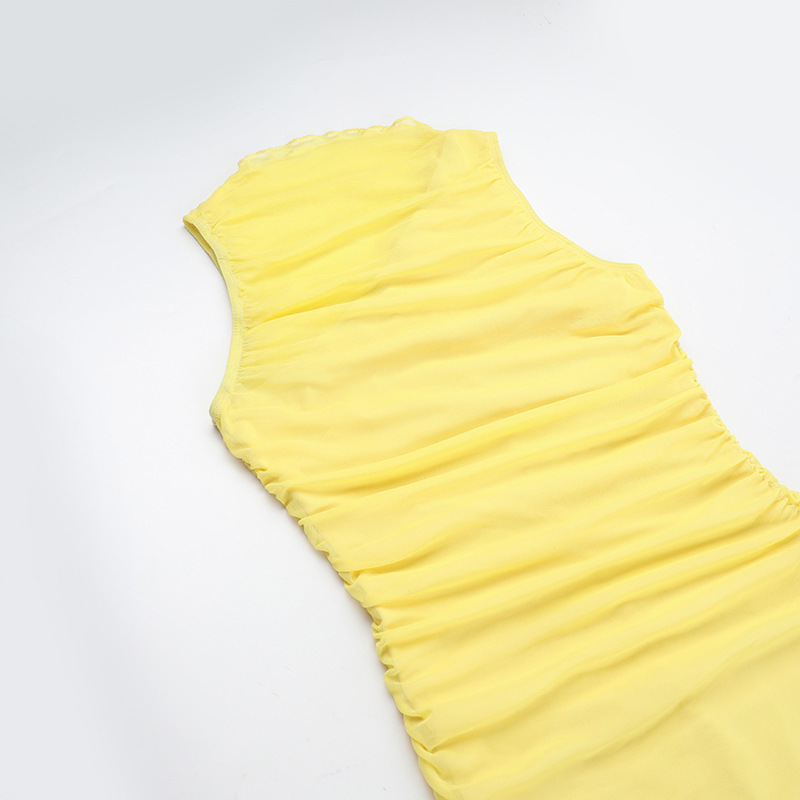 Plain Round Neck Sleeveless Fitted Sheer Polyester Dress