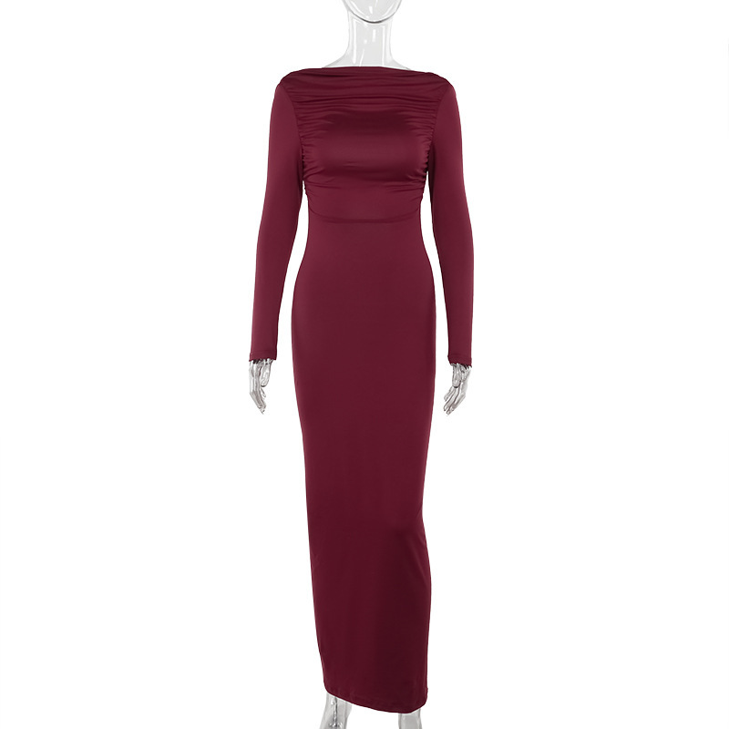 One Shoulder Open Back Full Sleeve Dress