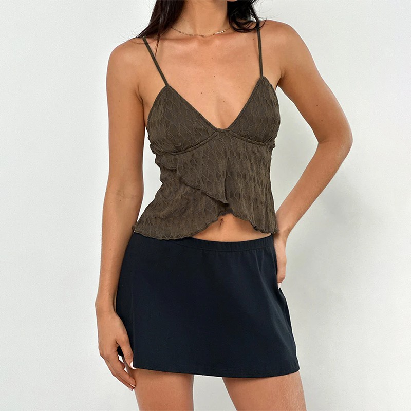 Figure-Hugging Asymmetric Scalloped Plunge Top