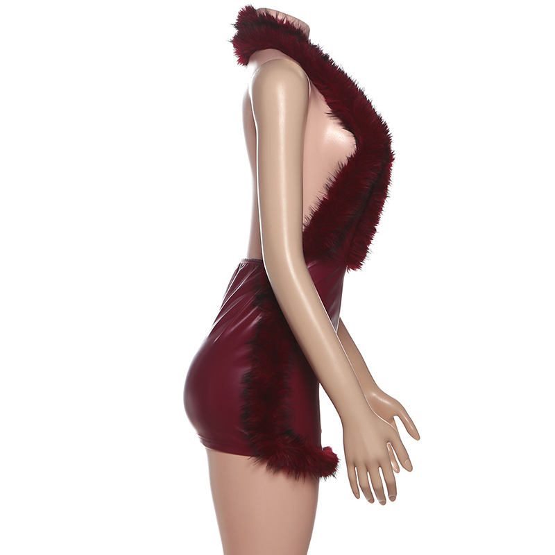 Plunging Halter Contrast Paneled Dress