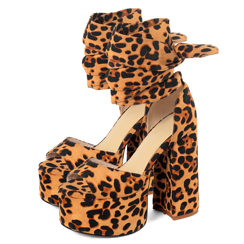 Summer Thick Heel Platform Sandals Large 40-43 Women's Shoes Striped Style