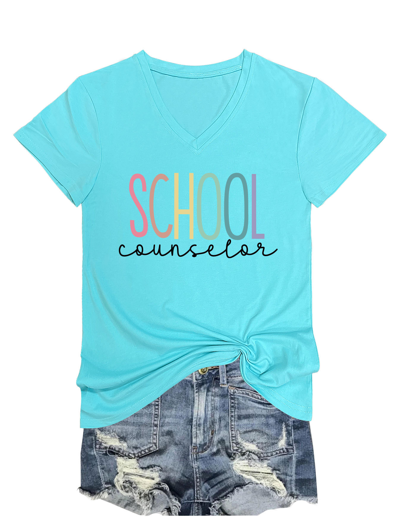 Ladies V-Neck Geometric Print Tee