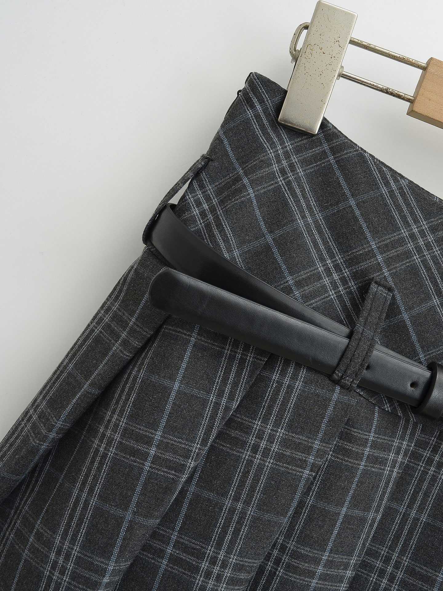 High Waist Slimming Small Plaid Belt Pleated Skirt Short Skirt