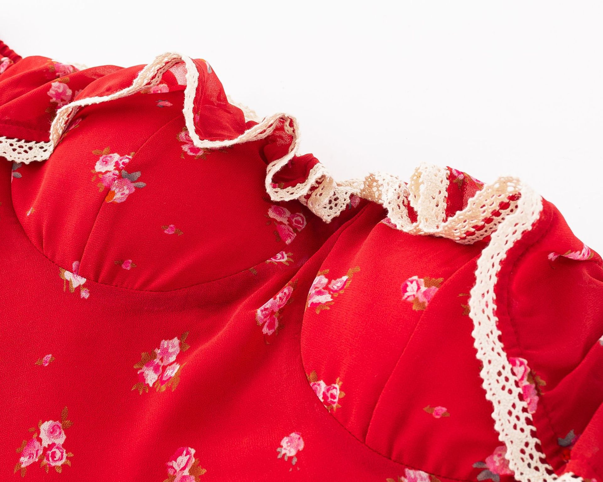 Asymmetric Sleeveless Scarlet Botanical Scalloped Trim Dress