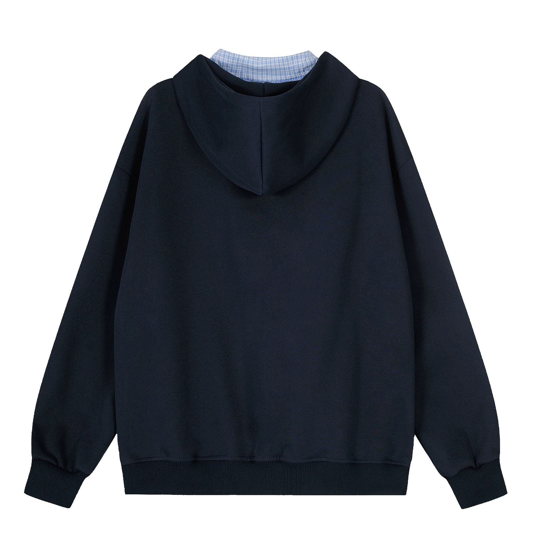 American Checkered Patchwork Hood Sweatshirt