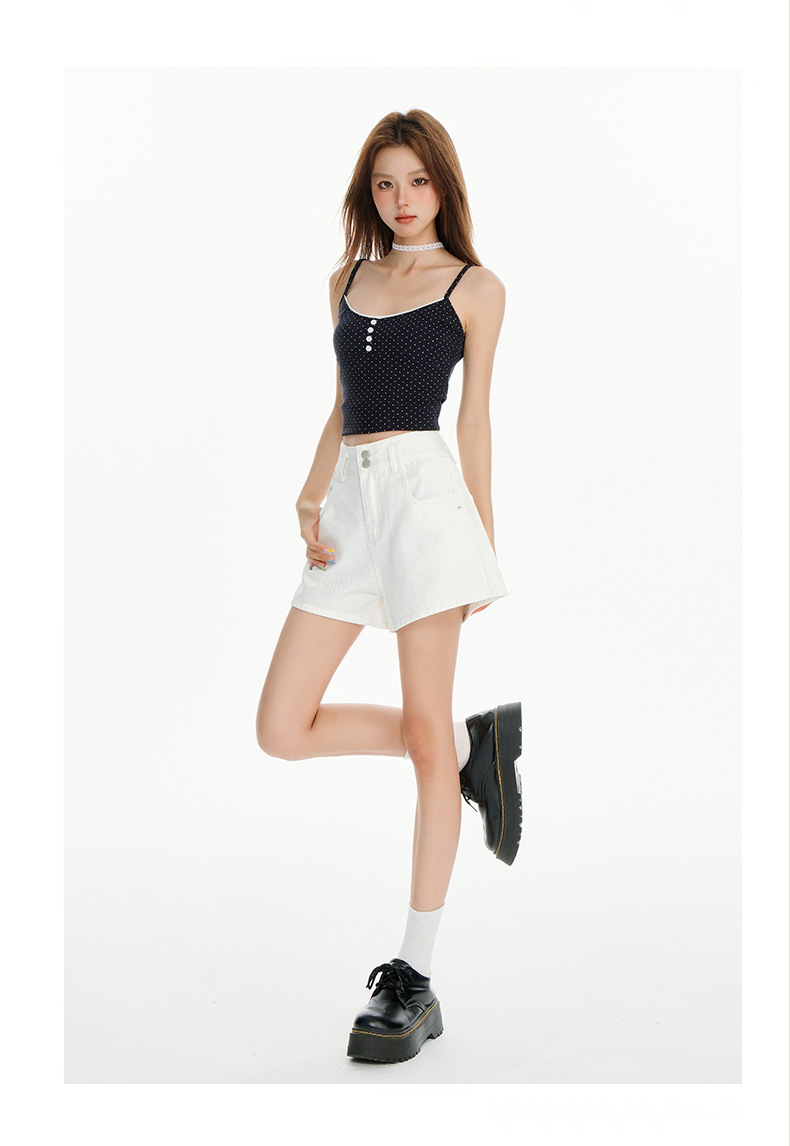 Light Blue High-Waisted A-Line Denim Shorts for Women Loose and Slim Fit Wide-Leg Hot Pants