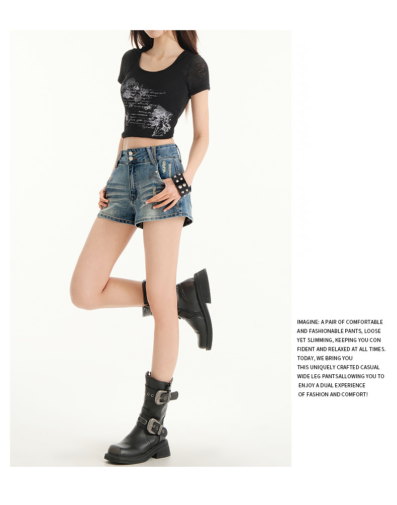 High-Waisted Distressed Denim Shorts for Women Arrival Elastic Outerwear Slimming A-Line Mini Skirt Hot Pants