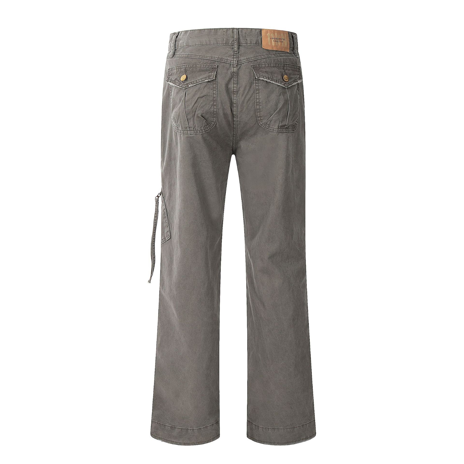 Multi-Pocket Work Pants Loose Straight Leg Casual Wide Leg Trousers for Men and Women