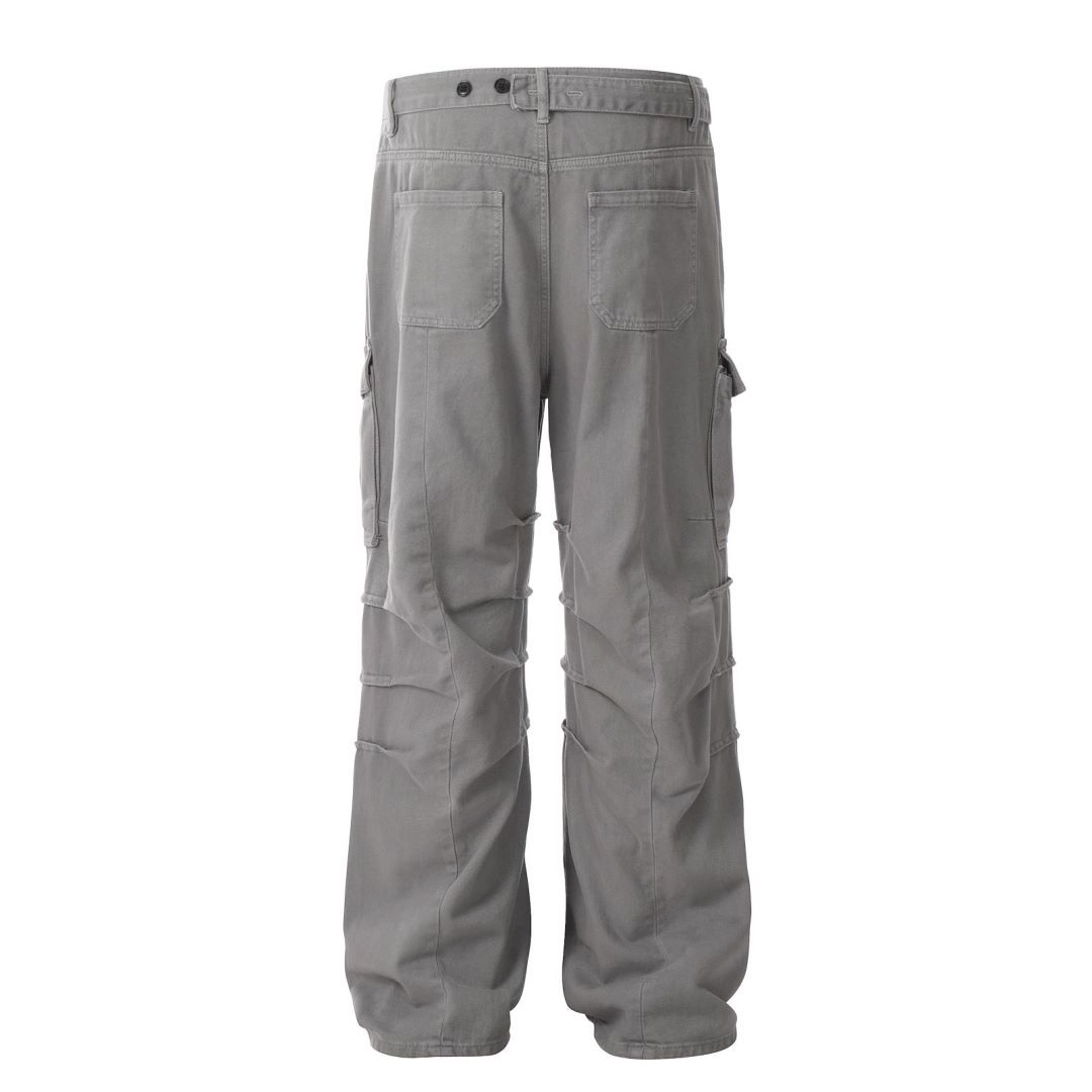 Distressed Work Pants with Pleated and Loose Fit for Men and Women
