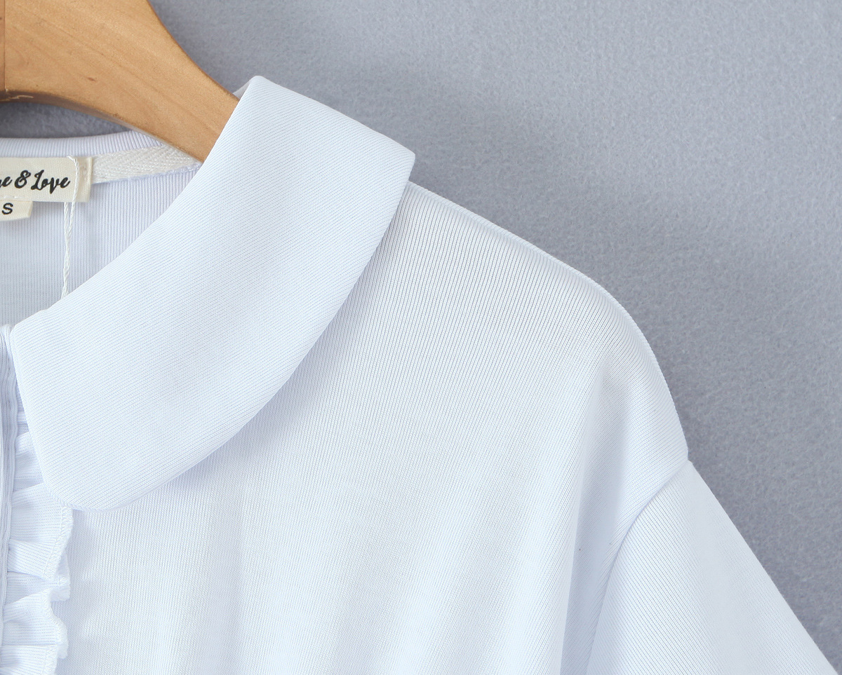 Ruffle Short Sleeve Upturned Neckline Cotton Fitted Dress