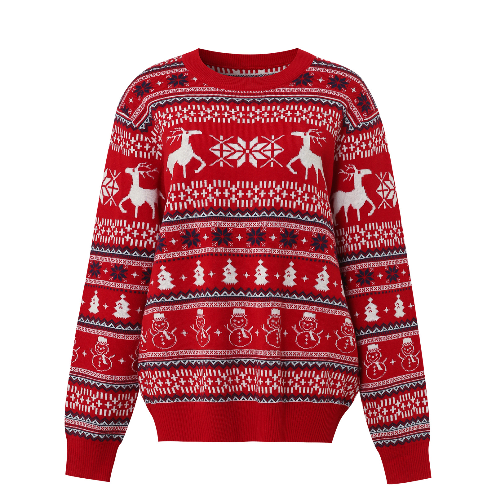 Ladies Cherry Holiday Reindeer Full-Sleeved Crew Sweater