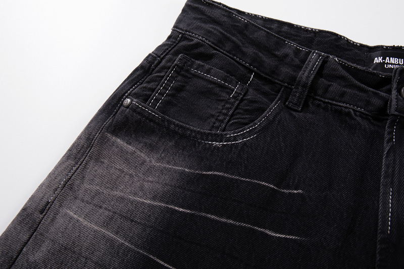 Vintage Washed Lightning Pattern Straight Leg Jeans Men High Quality Gradient Trendy Brand Wide Leg Pants