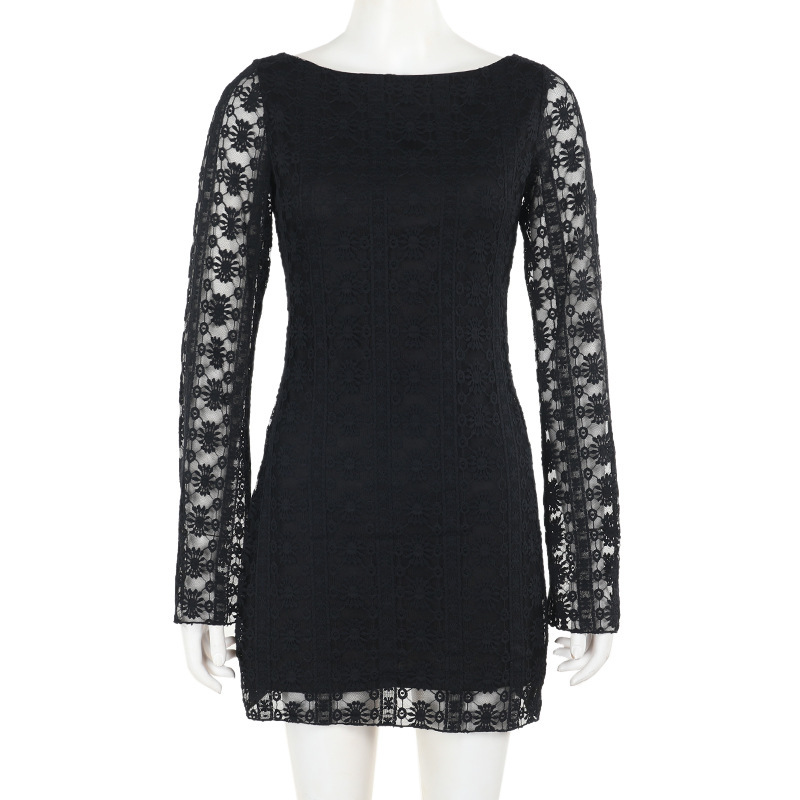 One-Shoulder Long Sleeve Polyester Mini Dress