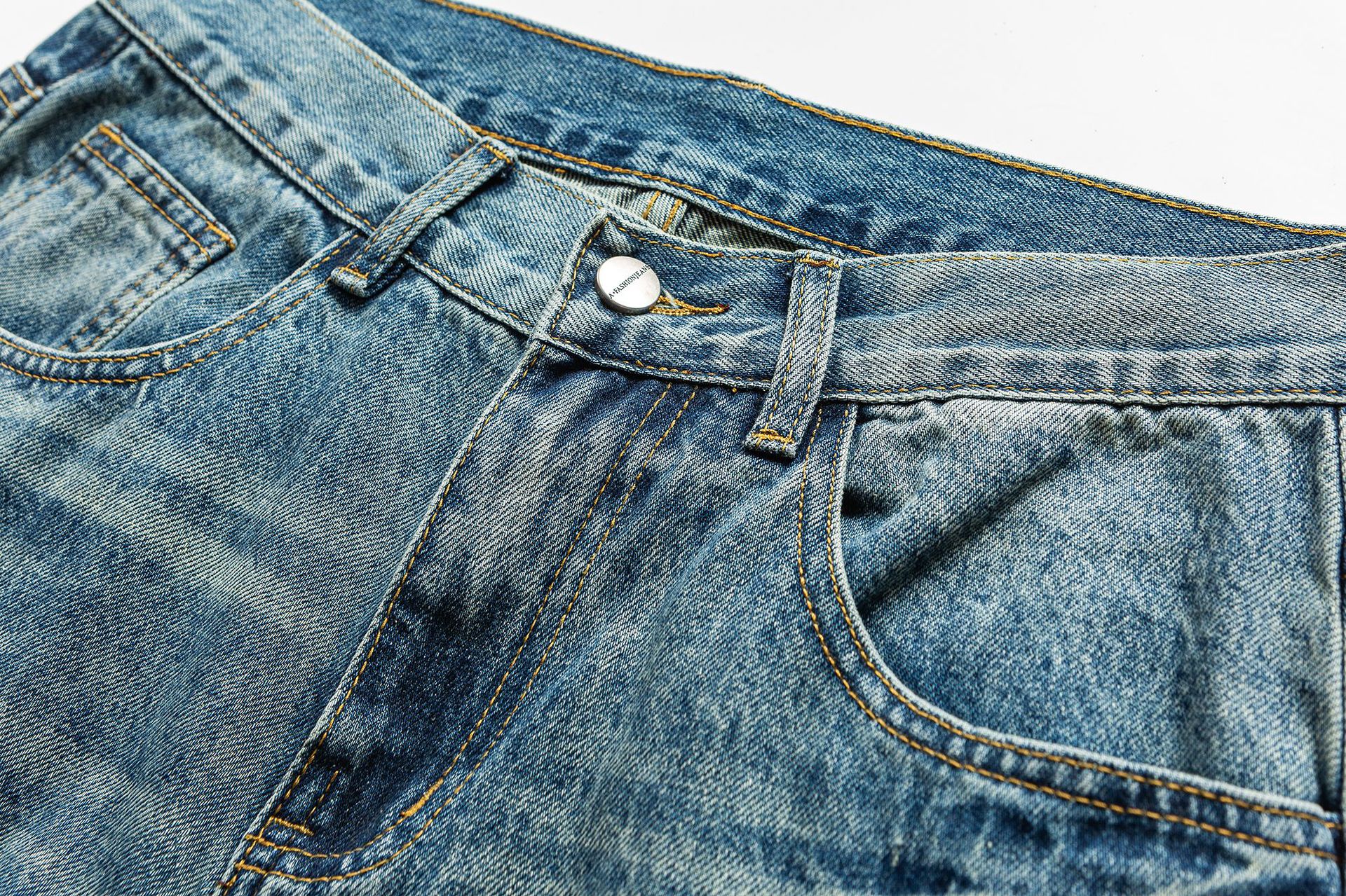 Lightning Crack Pattern Distressed Washed Denim High Waist Zipper Jeans