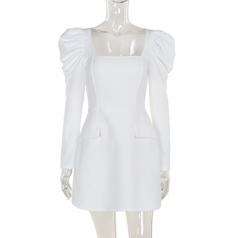 Bateau Neckline A-Line Long Sleeved Mini Dress