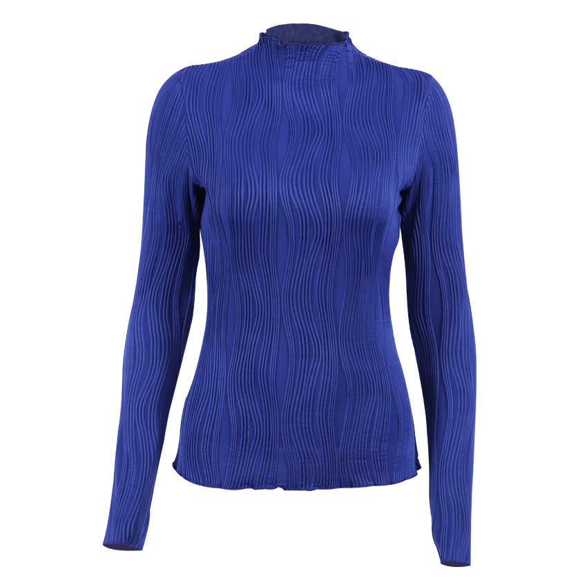 Ladies Navy Turtleneck Fitted Jersey Knit Pullover