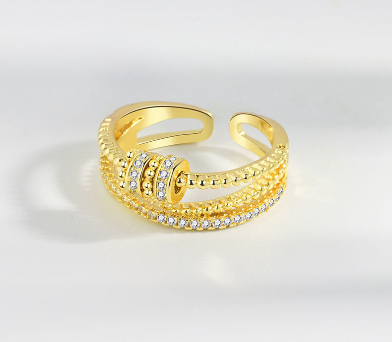 New Zircon Transfer Open Ring Women's Multilayer Cross Ring Rotating Ring ins Style