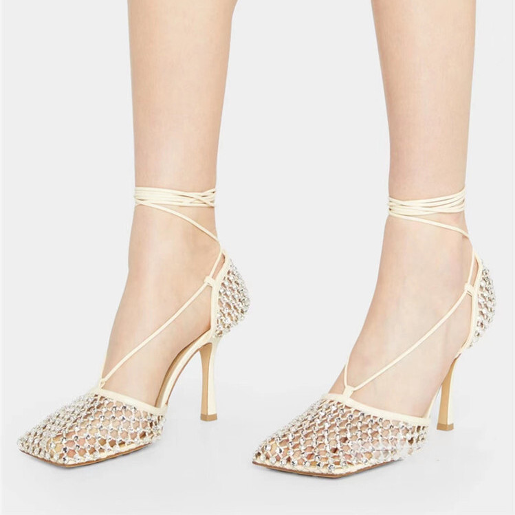 Processing Time:7-15 days after placing orders Women's Summer Fashion Sexy Hollow Out Water Diamond Mesh Bread Head Sandals European and American High Heel Show Shoesdals