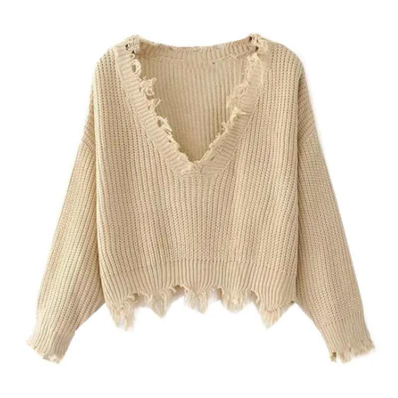 Retro Oversize Fringe Asymmetrical Vee Collar Sweater