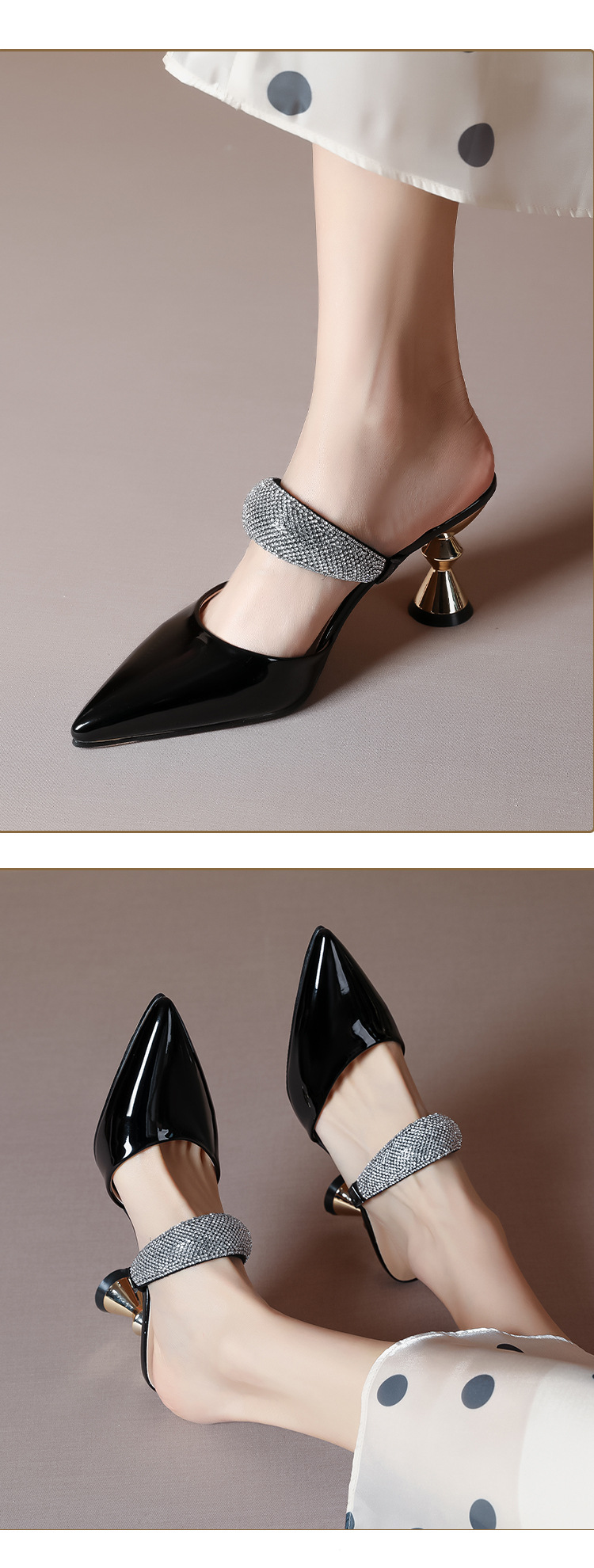 French sexy fashionable outer wear rhinestone sandals for women with pointed toe high heels