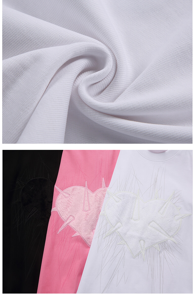 Water washed plush heart men's and women's loose short sleeved T-shirt