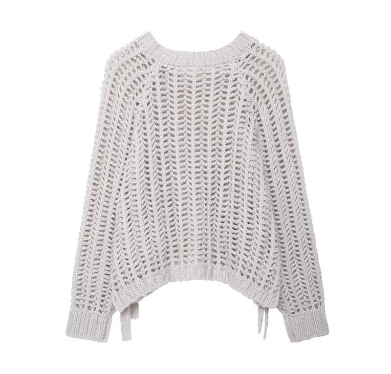 Style Women's Fashion Casual Long Sleeve Side Decorated Knit Top