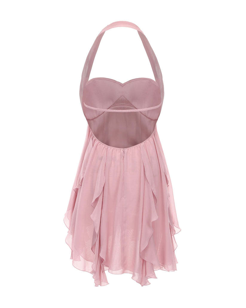 Chiffon Printed French Halter Noble Fairy Dress Holiday Wind Sexy Backless Short Skirt